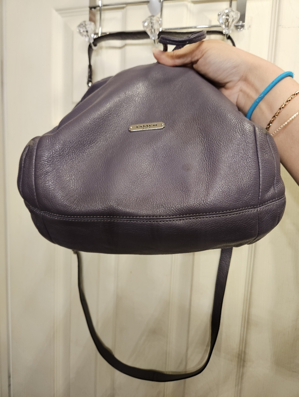 Coach Avery grey purple leather drawstring bucket hobo crossbody handbag purse - Picture 7 of 13